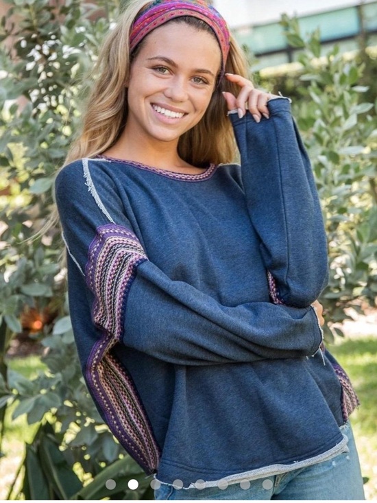NATURAL LIFE Sweaters - Natural Life Navy Boho Knit Trim Sweater